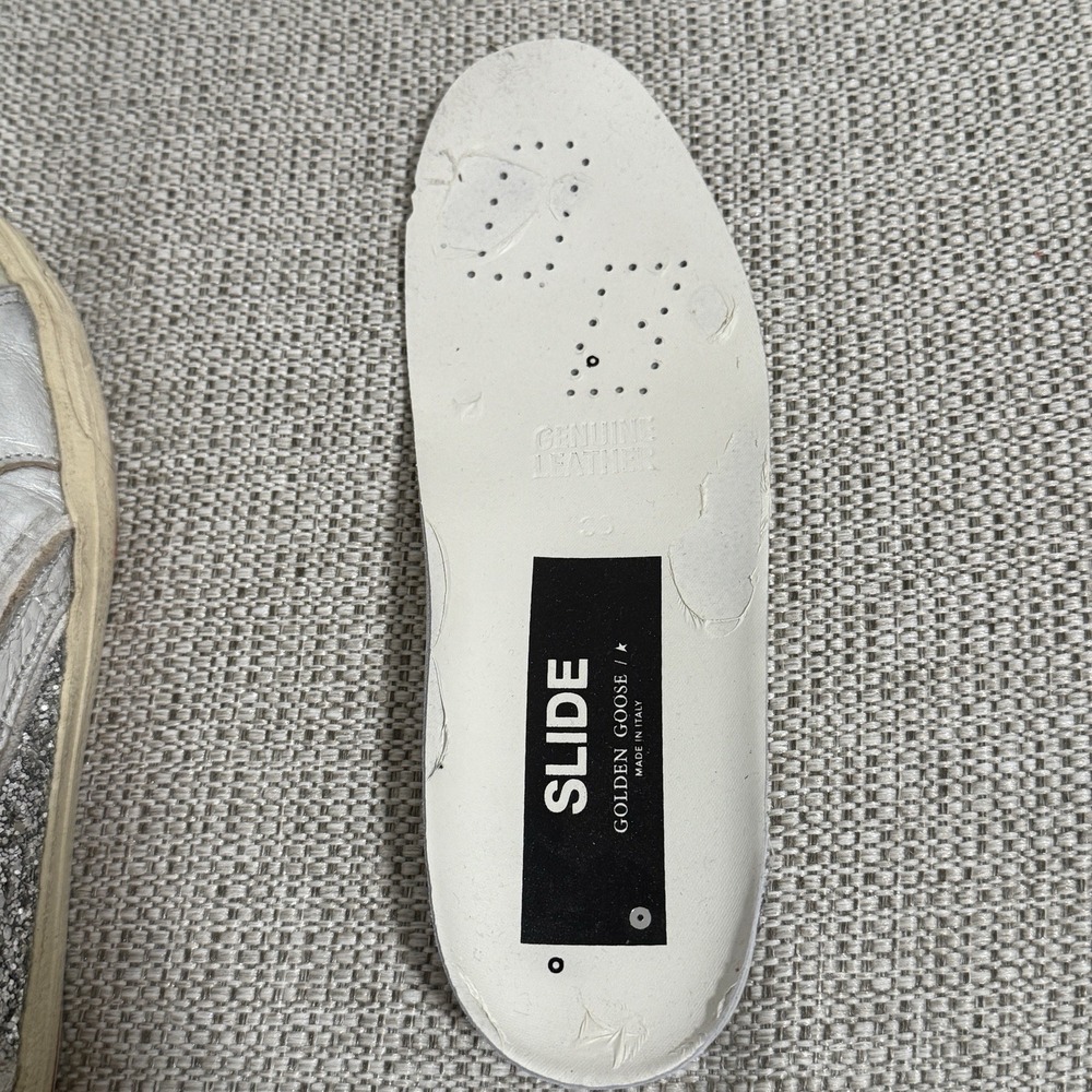 Golden Goose Slide with Laminated Leather Upper and Silver Glitter Size 36 - Picture 13 of 14